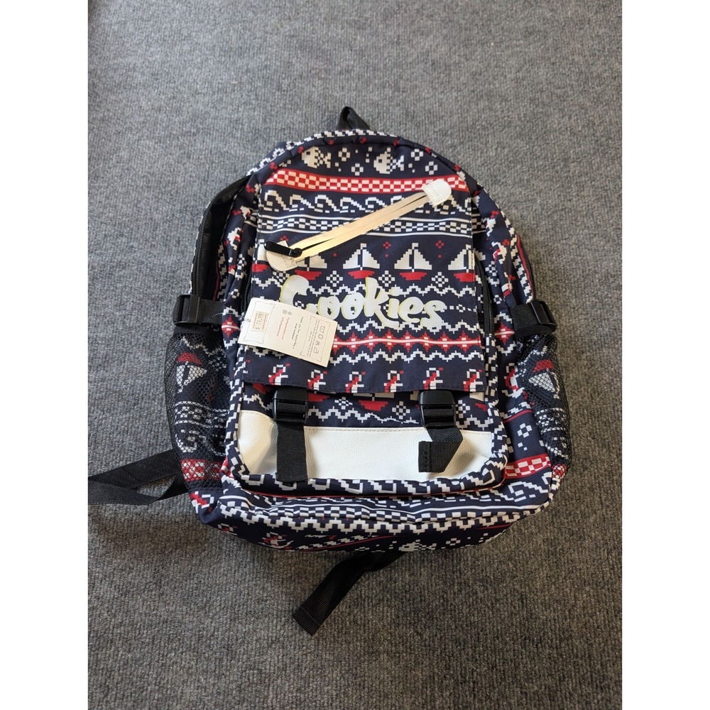 Cookies Backpack Fair Isle Sailboat Pattern Navy Red White NWT Netted Pockets